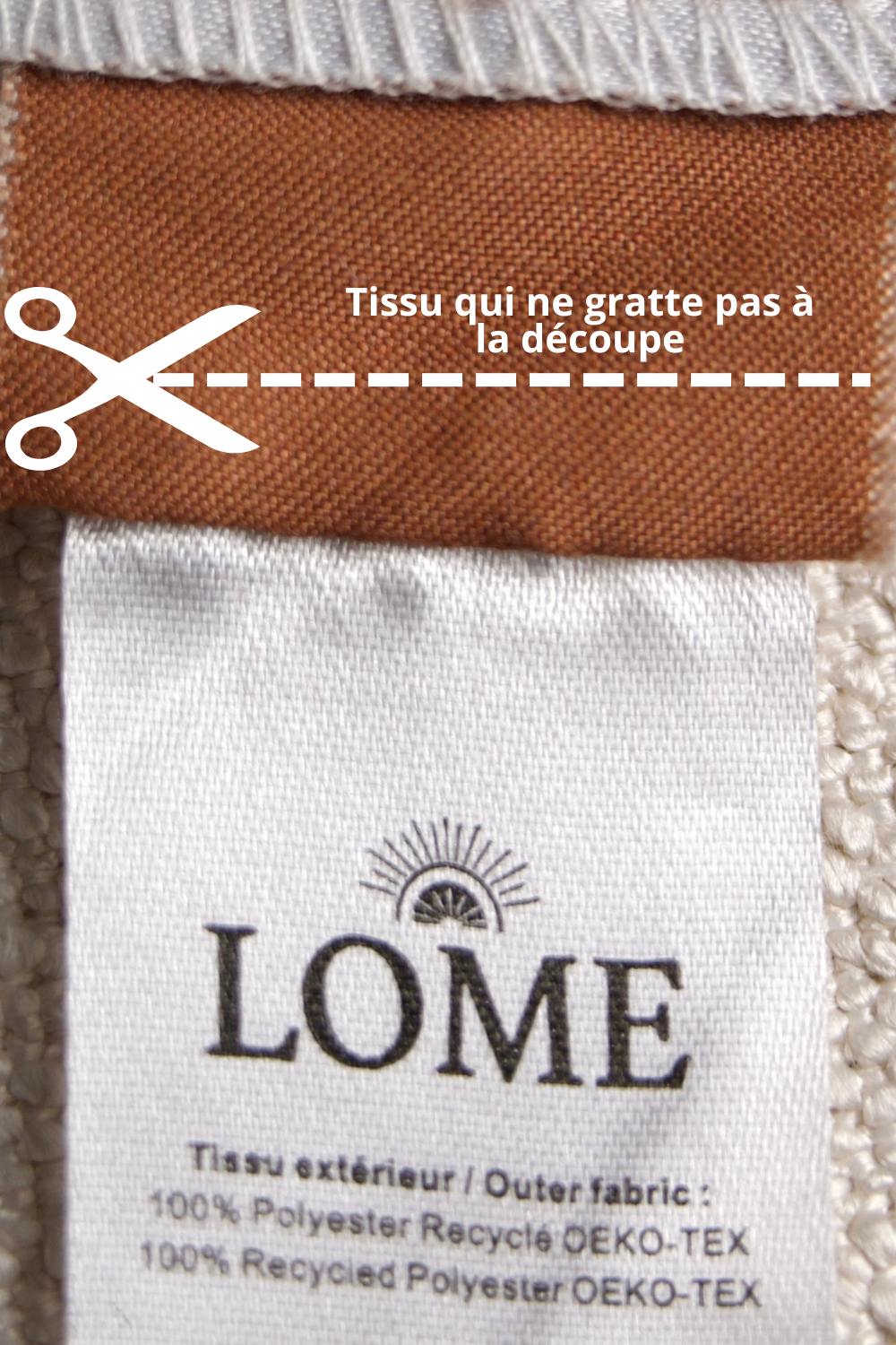 Etique facile à couper sur le maillot de bain, qui ne gratte pas et qui n'irrite pas.