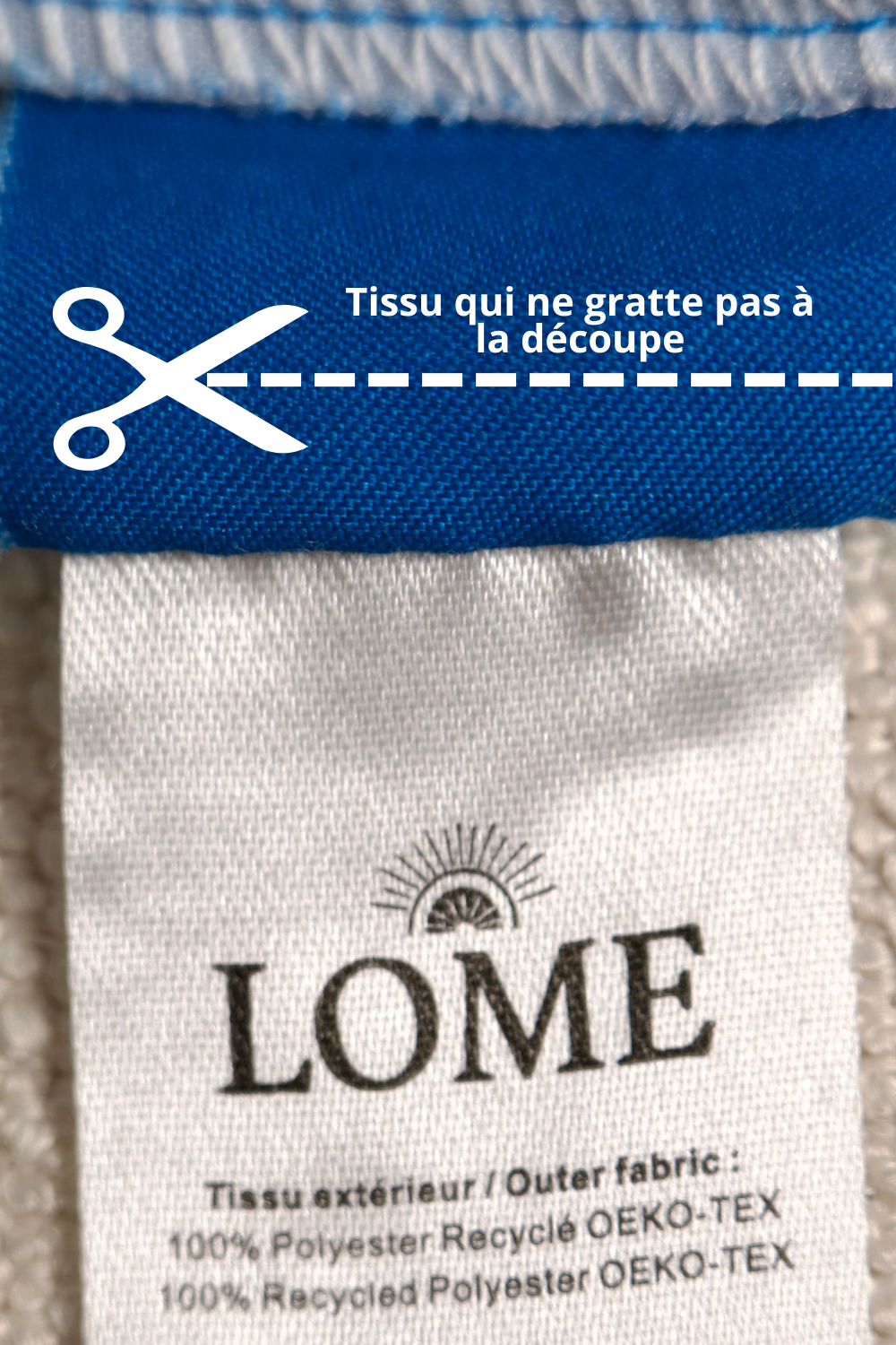 Etiquette facile à découper, qui ne gratte pas et n'irrite pas à la découpe. maillot de bain pour homme.